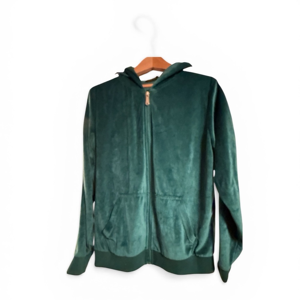 Green & White Velour Hooded Zip-Up Tracksuit - Women's